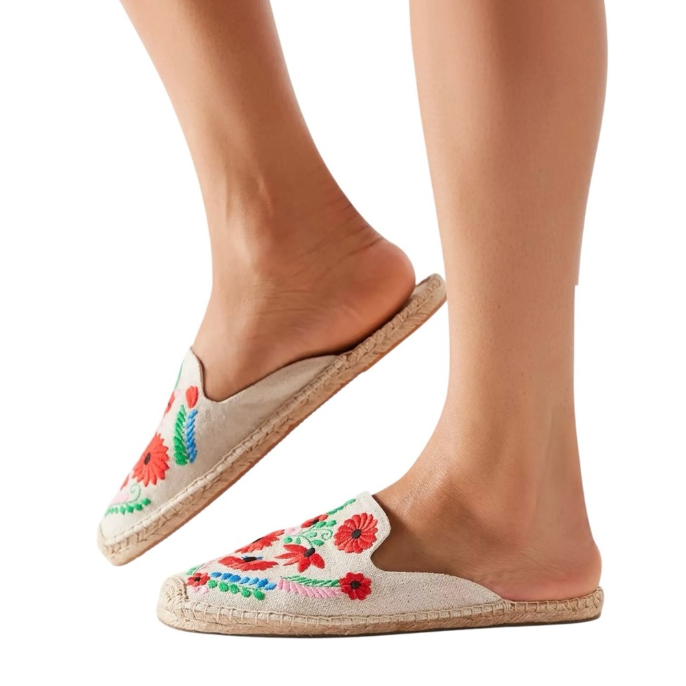 Soludos Ibiza Floral Embroidered Espadrille Mule Size 8 Boho Festival Coastal - Picture 2 of 11